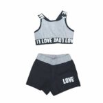 Παιδικό σετ σορτς μακό με crop top για κορίτσι μαύρο-γκρι S21-4135-2