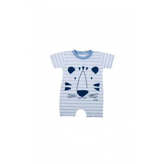 Pretty Baby Βρεφικό Βαμβακερό Φορμάκι Ψιλή Πλέξη Leon Λευκό-Γαλάζιο 32883