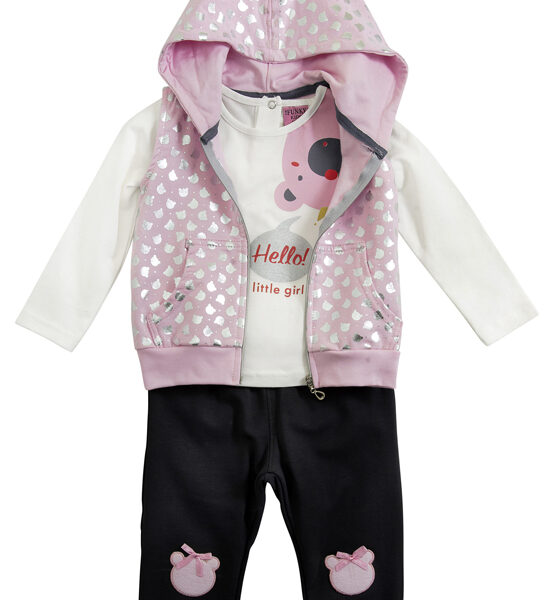 Σετ ζακέτα αμάνικη-μπλούζα κορίτσι μηνών ανοιχτό ροζ-εκρού-ανθρακί FUNKY 222-917106-1