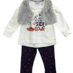 Βρεφικό σετ αμάνικο γουνάκι-μπλουζοφόρεμα-κολάν για κορίτσι εκρού-μπλε Funky 221-921114-1