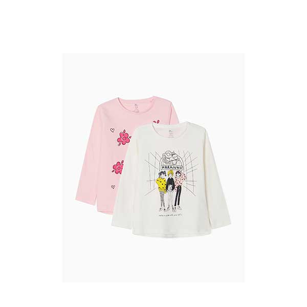 Μπλουζάκια 2pack μακρυμάνικα λευκό-ροζ για κορίτσι ZIPPY 31040615030