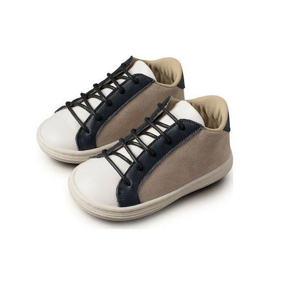 Babywalker Δερμάτινα Sneakers BS3039 Λευκό-Μπλε-Μπεζ