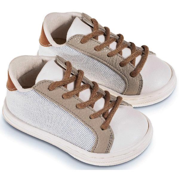 Παπούτσια Βαπτιστικά Δερμάτινα Sneakers BABYWALKER Λευκό-Γκρι-Ταμπά BS3039