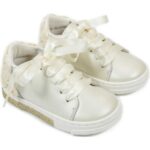 Βαπτιστικά Δερμάτινα Sneakers Εκρού λουλούδια BABYWALKER BW4697