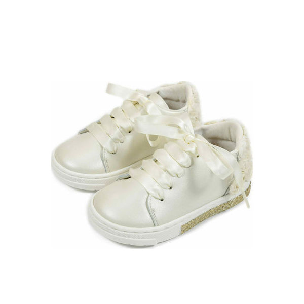 Βαπτιστικά Δερμάτινα Sneakers Εκρού λουλούδια BABYWALKER BW4697