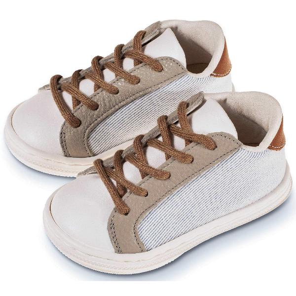 Παπούτσια Βαπτιστικά Δερμάτινα Sneakers BABYWALKER Λευκό-Γκρι-Ταμπά BS3039