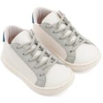 Παπούτσια Βαπτιστικά Δερμάτινα Sneakers BABYWALKER Λευκό πάγου-Γκρι-Μπλε BS3039