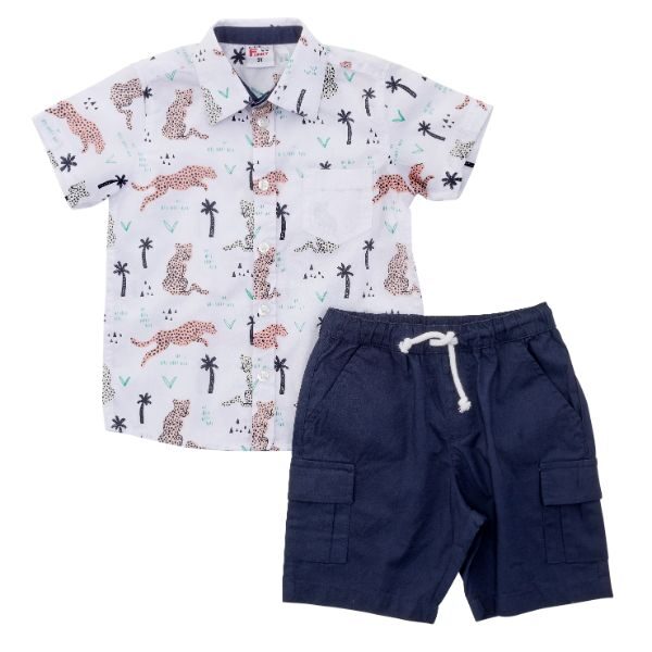 Σετ πουκάμισο κοντομάνικο & βερμούδα για αγόρι σε χρώμα λευκό-μπλε FUNKY 122-397100-1