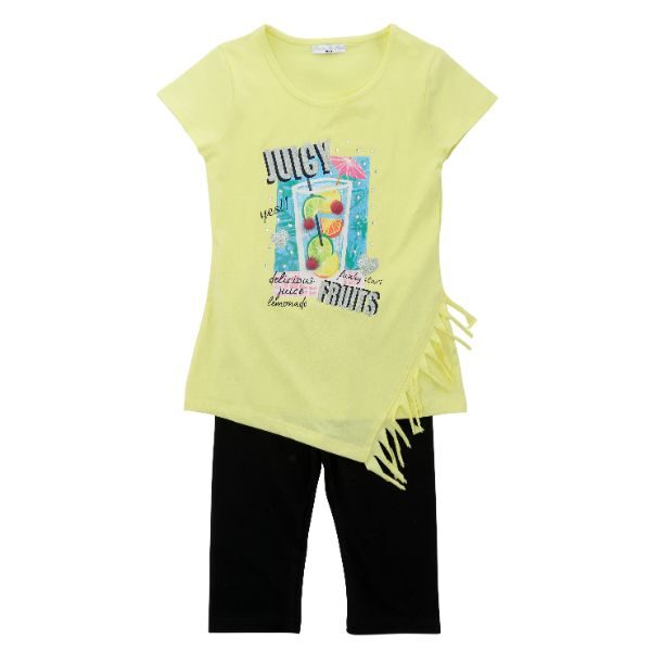 Σετ μπλουζοφόρεμα-κάπρι για κορίτσι σε χρώμα κίτρινο-μαύρο FUNKY 122-519114-1