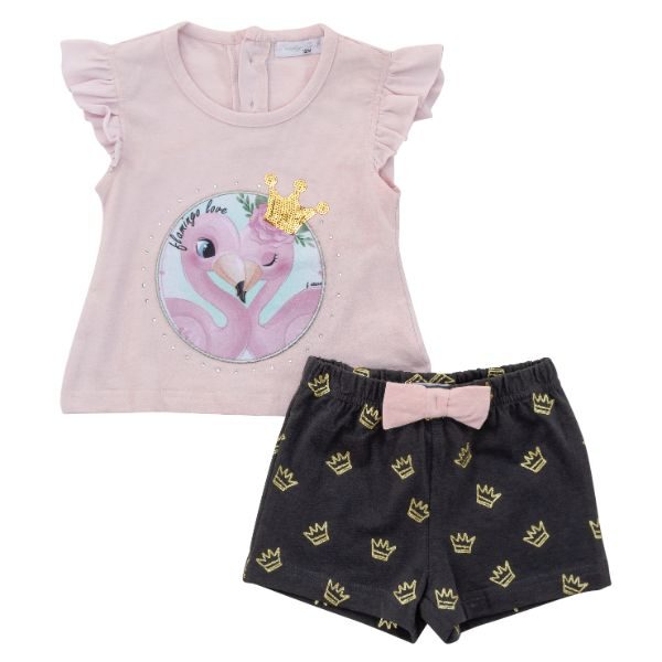 Βρεφικό σετ μπλούζα-σορτς για κορίτσι σε χρώμα ροζ-γκρι FUNKY 122-924100-1