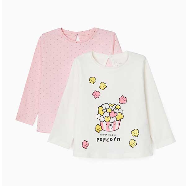 Βρεφικά μπλουζάκια 2pack εκρού-ροζ για κορίτσι Zippy 31040617041