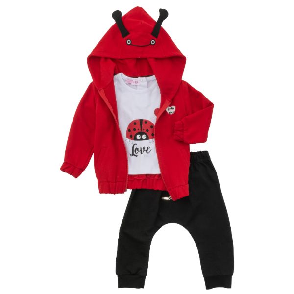 Σετ 3 τμχ φόρμες φούτερ για κορίτσι μηνών σε χρώμα κόκκινο-λευκό-μαύρο FUNKY 122-917100-1