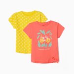 Παιδικά μπλουζάκια 2pack κοντομάνικα για κορίτσι κοραλί-κίτρινο ZIPPY 31040823033