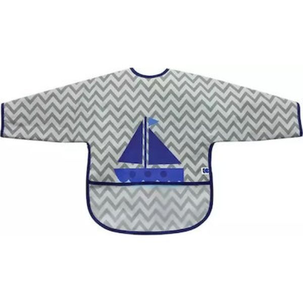 Kikka Boo Αδιάβροχη Ποδιά Πλαστική με Αυτοκόλλητο "Boat" με Τσέπη & Μανίκια Grey 31303030022