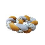 Χειροποίητη προστατευτική πλεξούδα γκρι-μουσταρδί-λευκό ζωάκια CC22-006