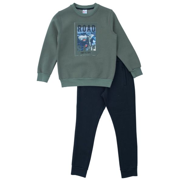 Φόρμες φούτερ για αγόρι σε χρώμα χακί-μαύρο funky 223-117153-1