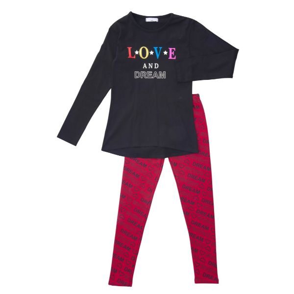 Σετ μπλουζοφόρεμα-κολάν για κορίτσι σε χρώμα μαύρο-κόκκινο funky 223-521120-1