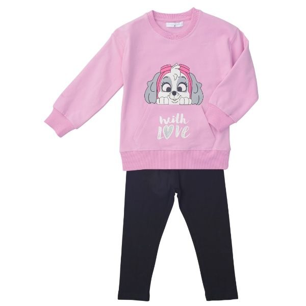 Σετ φούτερ μπλουζοφόρεμα-κολάν για κορίτσι ροζ-μαύρο FUNKY 223-721116-1