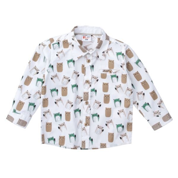 Βρεφικό πουκάμισο μακρυμάνικο για αγόρι σε χρώμα εκρού τύπωμα FUNKY 223-808100-1