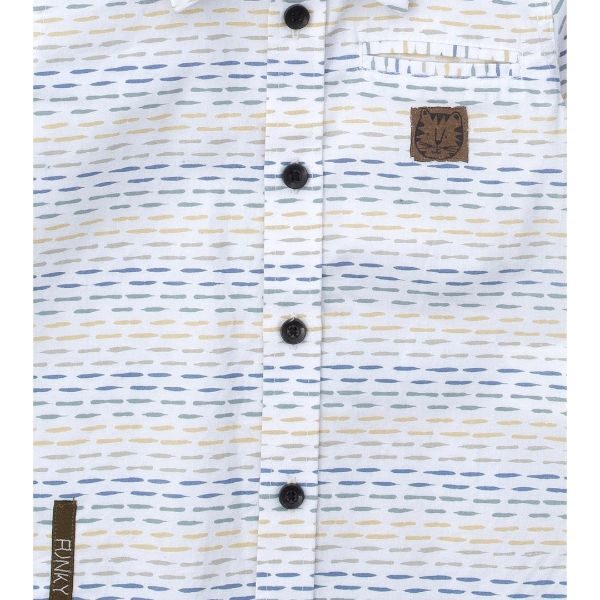 Βρεφικό πουκάμισο μακρυμάνικο για αγόρι σε χρώμα εκρού τύπωμα FUNKY 223-808102-1