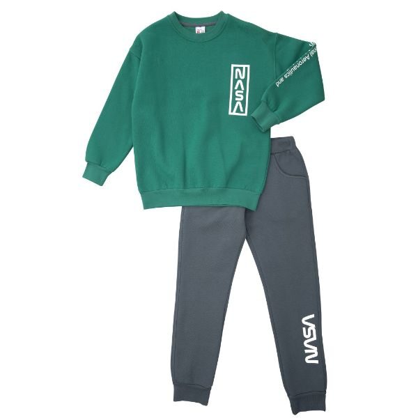 Σετ φόρμες φούτερ για αγόρι σε χρώμα πράσινο-ανθρακί funky 223-117182-3