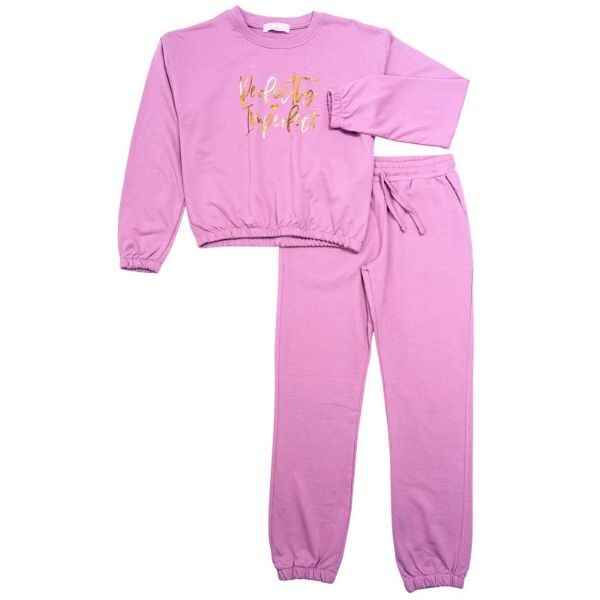 Σετ φόρμες φούτερ αχνούδιαστες για κορίτσι σε χρώμα dust pink funky 123-517103-1