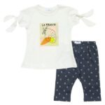 Σετ μπλουζ/μα-κολάν κάπρι για κορίτσι σε χρώμα εκρού-ανθρακί FUNKY 123-719112-1