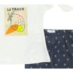 Σετ μπλουζ/μα-κολάν κάπρι για κορίτσι σε χρώμα εκρού-ανθρακί FUNKY 123-719112-1