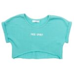 Μπλούζα κοντομάνικη crop top για κορίτσι σε χρώμα μέντα FUNKY 123-505106-2