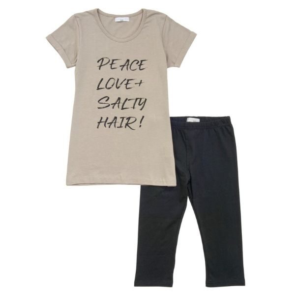 Σετ μπλουζοφόρεμα-κολάν κάπρι για κορίτσι σε χρώμα σκούρο μπεζ-μαύρο FUNKY 123-519115-1