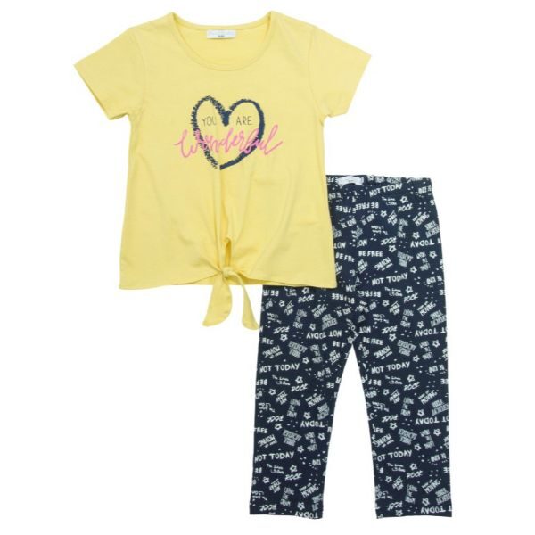 Σετ μπλούζα-κολάν για κορίτσι σε χρώμα κίτρινο-μπλε FUNKY 123-523104-2