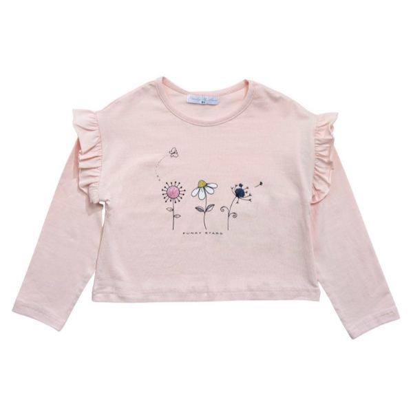 Μπλούζα μακρυμάνικη για κορίτσι σε χρώμα ροζ πούδρας FUNKY 123-706100-1