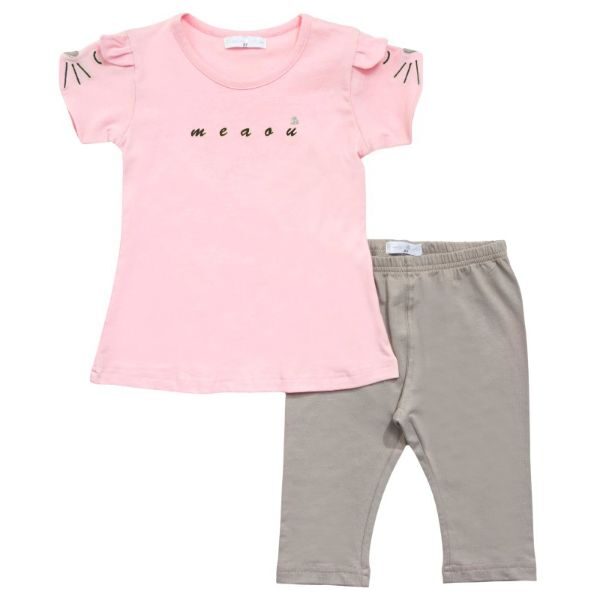 Σετ μπλουζ/μα-κολάν για κορίτσι σε χρώμα ροζ πούδρας-ανοιχτή μόκα FUNKY 123-719101-1