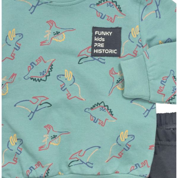 Βρεφικό σετ φόρμες αχνούδιαστες για αγόρι σε χρώμα ανθρακί-γαλαζοπράσινο funky 123-817101-2