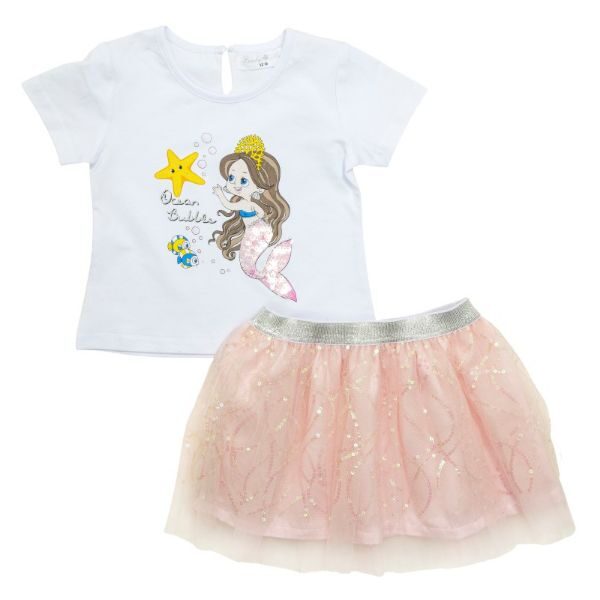 Βρεφικό σετ φούστα κορίτσι σε χρώμα λευκό-dust pink FUNKY 123-942100-1