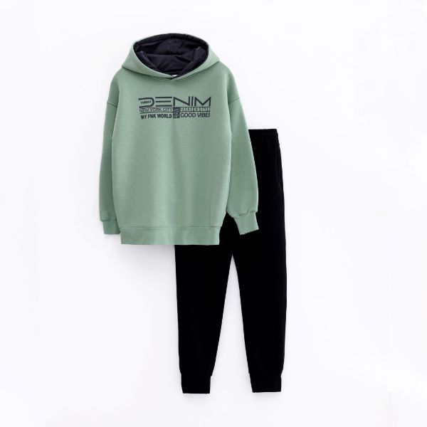 Σετ φόρμες φούτερ για αγόρι σε χρώμα ανοιχτό πράσινο-μαύρο funky 224-117153-2