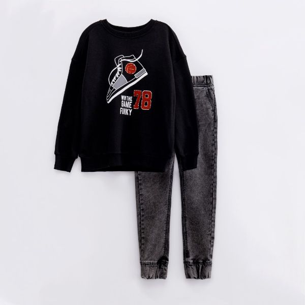 Σετ μπλούζα φούτερ με τζιν για αγόρι σε χρώμα μαύρο-μαύρο funky 224-117157-2