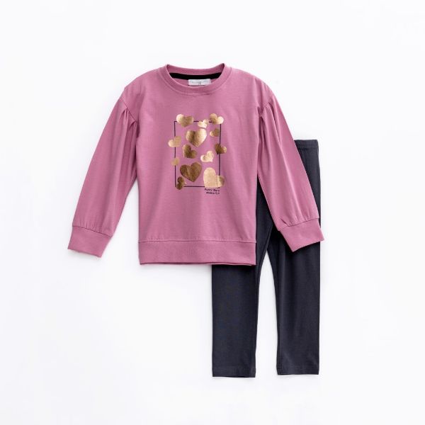 Σετ μπλουζοφόρεμα-κολάν για κορίτσι dust pink-ανθρακί 224-721112-1