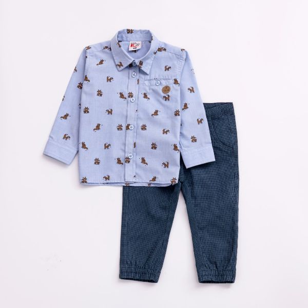 Σετ βρεφικό πουκάμισο-παντελόνι για αγόρι σε χρώμα γαλάζιο allover-μπλε Funky 224-822106-1