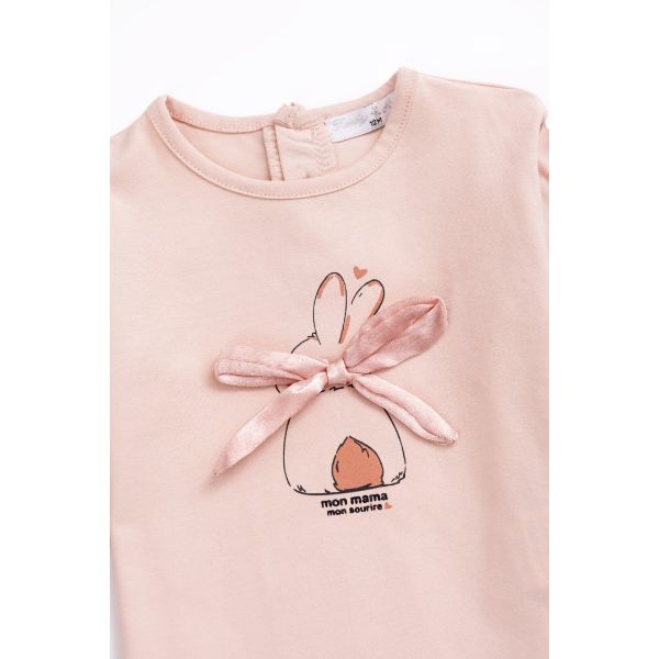 Σετ βρεφικό μπλουζοφόρεμα-κολάν για κορίτσι σε χρώμα παλ ροζ-ανθρακί allover Funky 224-921103-1