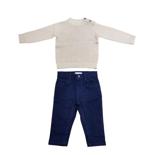 Σετ βρεφικό μπλούζα πλεκτή-παντελόνι για αγόρι σε χρώμα μπεζ-μπλε Zippy ZBBAP0202_2400724_1