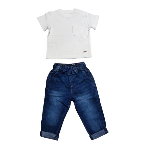 Σετ βρεφικό μπλούζα-παντελόνι τζιν για αγόρι σε χρώμα λευκό-μπλε Zippy ZBBAP0303_2401524