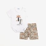 Βρεφικό σετ καλοκαιρινό για αγόρι χρώμα λευκό-ελεφαντί FUNKY 124-050111-1