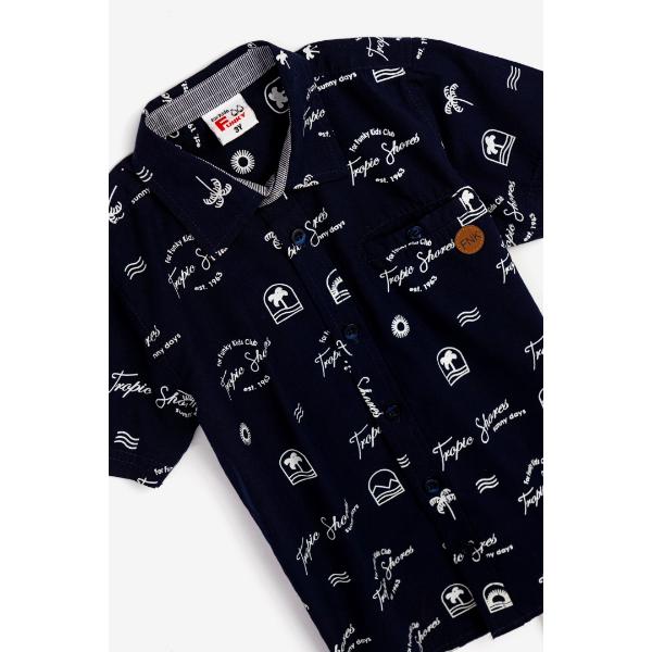 Σετ καλοκαιρινό πουκάμισο-βερμούδα σταθερή για αγόρι σε χρώμα μπλε-λευκό FUNKY 124-393100-1