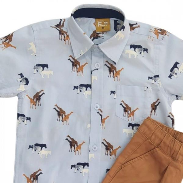 Σετ καλοκαιρινό πουκάμισο-παντελόνι σταθερό για αγόρι σε χρώμα σιέλ-καφέ FUNKY 124-393102-1