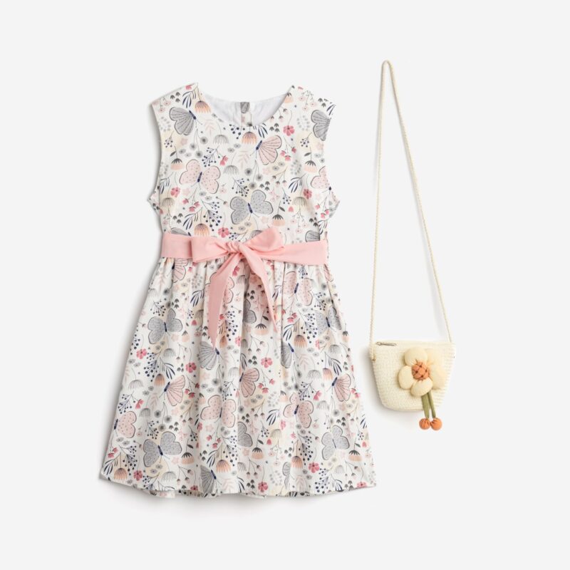 Φόρεμα αμάνικο καλοκαιρινό για κορίτσι σε χρώμα λευκό εμπριμέ Funky 124-529122-1