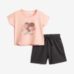 Σετ μακό βερμούδα για κορίτσι σε χρώμα ροζ-ανθρακί FUNKY 124-730101-1