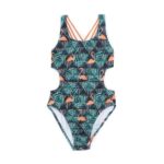 Μαγιό ολόσωμο για κορίτσι μαύρο-πράσινο- κοραλλί Tortue S4-112-157