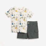 Βρεφικό σετ σταθερό καλοκαιρινό για αγόρι χρώμα εκρού-χακί FUNKY 124-804103-1