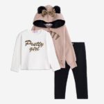 Σετ 3τμχ ζακέτα-μπλούζα-κολάν για κορίτσι ροζ πούδρα-εκρού-μαύρο Funky 225-795101-1